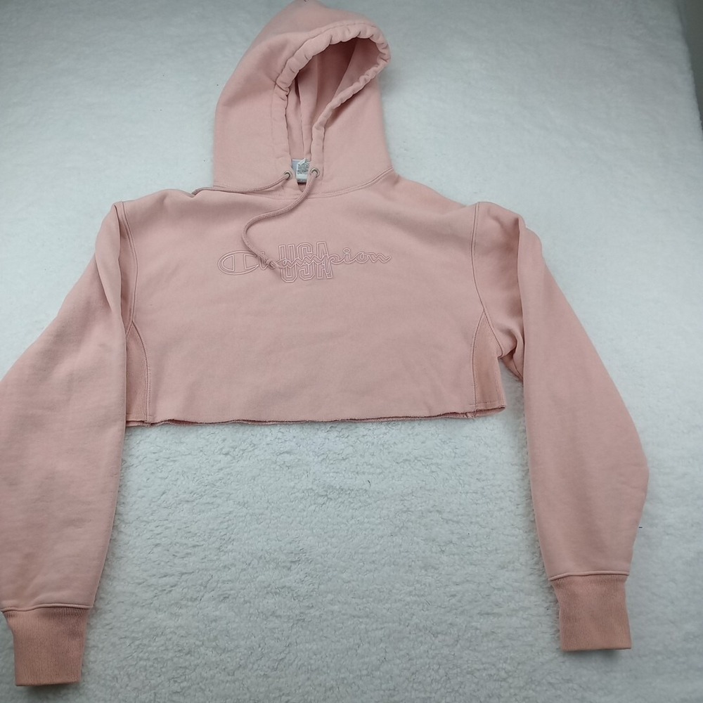 Champion Pink Women's Crop‎ Top Sweatshirt Reverse Weave Cut Off Long Sleeve